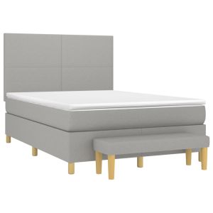 vidaXL cama box spring con colchón tela gris claro 140x190 cm