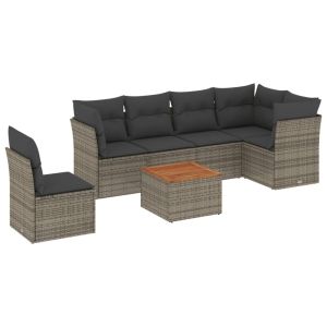 vidaXL set de sofás de jardín 7 piezas con cojines ratán pe gris