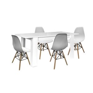 Conjunto mesa extensível de jantar ou cozinha branco + 4 cadeiras estilo