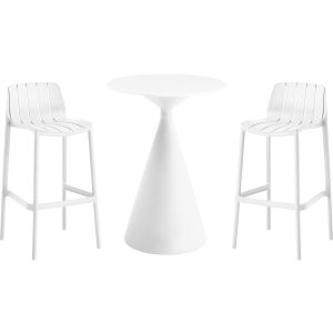 Mesa e cadeiras altas de bistrô empilháveis <<vaena>> — 2 lugares — branco