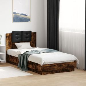 Cama c/ cabeceira/luzes LED 90x190 cm carvalho fumado seaw7008