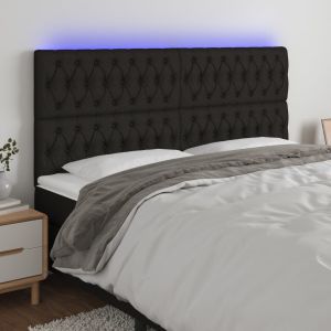 Cabeceira de cama c/ luzes LED tecido 200x7x118/128 cm preto ptob1288