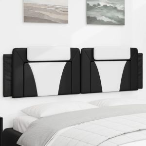 Almofadão de cabeceira 180 cm couro artificial preto e branco ptob3860