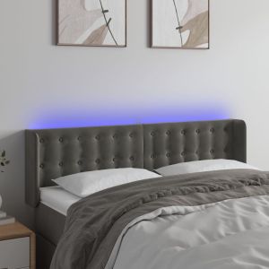 Cabeceira cama c/ luzes LED veludo 147x16x78/88cm cinza-escuro ptob8665