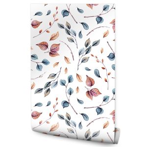 Papel de parede sala de estar decoração moderna folhas galho coloridas