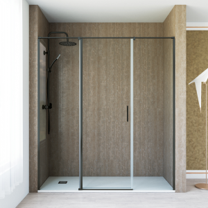 Ecrã de duche 1 porta dobrável 2 fixo preto transparente de 110 cm