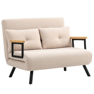 Sofá cama 102x73x81 cm poliéster e madeira de borracha color beige Homcom