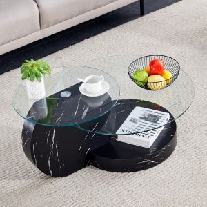Mesa de centro redonda vidro temperado preto
