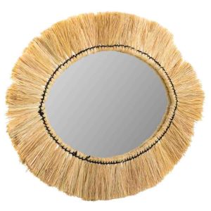 Espelho oval de fibra natural marrom 55x44x6