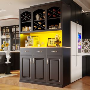 Armário de cozinha com LED em mdf preto 120 x 40 x 180 cm