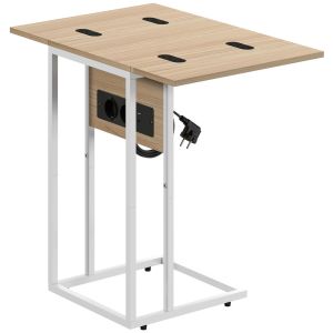 Mesa auxiliar com estação de carga 39x29x57 cm mdf, metal color marrón