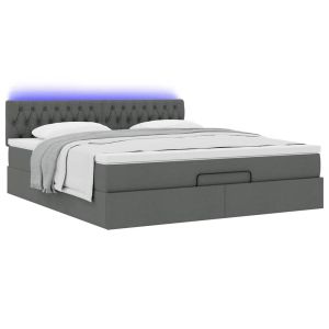 vidaXL cama otomana con colchón y LED tela gris oscuro 180x200cm