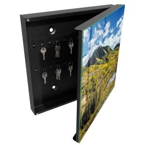 Caixa para chaves de vidro 30x30x5 paisagem de outono, abertura à direita