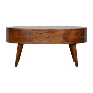 Artisan furniture mesa de centro arredondada, 2 gavetas, castanho
