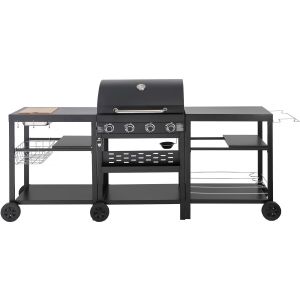 Churrasqueira a gás de cozinha externa - 12 kw - 4 queimadores - preto