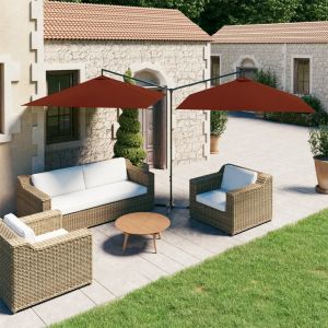Guarda-sol de jardim duplo c/ poste de aço 600x300 cm terracota ergft2313