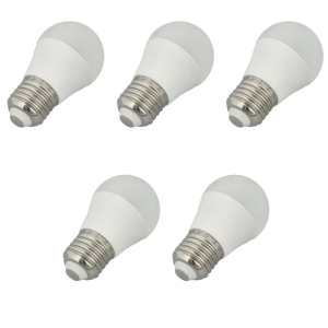 Pack x5 mini lâmpadas LED g45, casquilho E27, 7w, branco quente 3000k