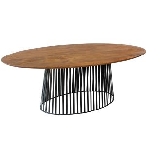 Mesa de jantar oval em madeira de mangueira com tampo de nogueira