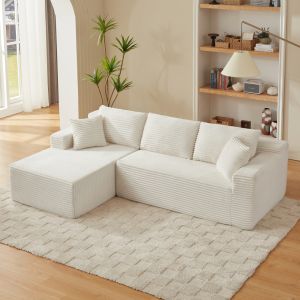 Sofá modular em l com chaise longue em espuma branco 3 lugares