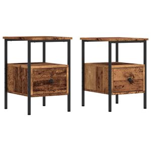 Casa lúmina - set  de 2 mesita de noche madera madeira trabalhada e ferro