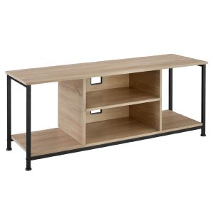 Mueble bajo tv, 4 prateleiras fijos e uno ajustável, madeira clara