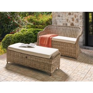 Banco de jardim com almofada susua 141 cm com repousa-pés rattan natural