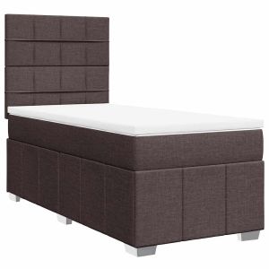 vidaXL cama box spring con colchón tela marrón oscuro 90x200 cm