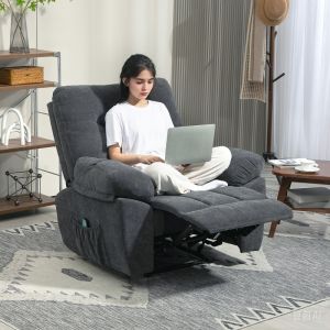 Poltrona relax reclinável poliéster cinzento escuro massagem e aquecimento