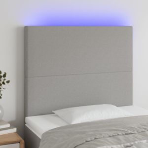 Cabeceira cama c/ luzes LED tecido 90x5x118/128cm cinza-claro ptob1527