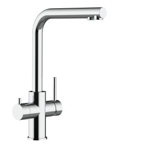Grifo de cocina 5 vías en acero inoxidable pulido caño L giratorio, FX