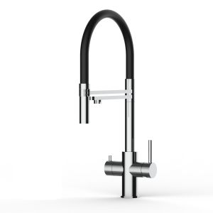 Torneira de cozinha 5 vias aço inoxidável chuveiro 2 jatos, polido/preto