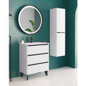 Armário de banho montado com pia de lavagem em cerâmica 80cm - branco preto