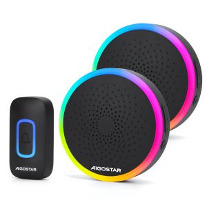 Aigostar campainha sem fio rgb, ip55, 0-120db, 60 melodias, 2r+1t, preto