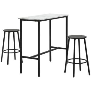 Conjunto de mesa alta com 2 bancos em aço branco para 2 pessoas