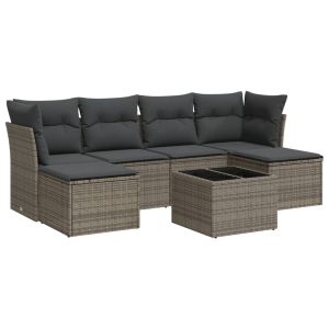 vidaXL set de sofás de jardín 7 piezas con cojines ratán pe gris