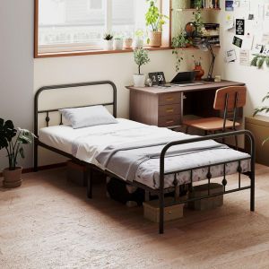 Cama adulta 90x200cm, estrutura metálica dobrável preta, silenciosa