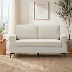 Sofá moderno em tecido e metal - branco creme - com capa removível e molas