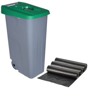 Wellhome contenedor reciclo abierto verde 110l + 3bolsas de basuras de 10un