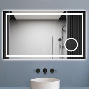 Espelho de casa de banho LED 120×70cm + espelho de aumento + bluetooth