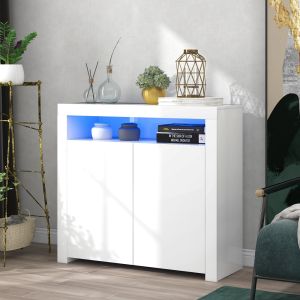 Aparador com LED 2 portas branco 92x108x40cm