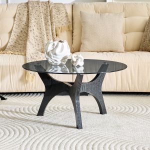 Mesa de centro redonda em vidro preto 42,2x80x80cm