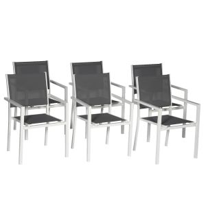 Conjunto de 6 cadeiras de alumínio branco - textileno cinzento