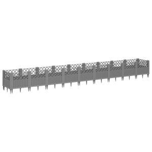 vidaXL jardinera con clavijas pp gris claro 363,5x43,5x43,5 cm