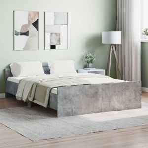 Cama c/ painéis de cabeceira e pés cinza cimento