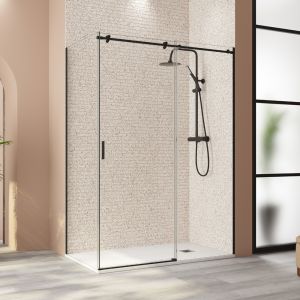 Divisória duche retangular frontal 155cm lateral 90cm transparente preta