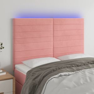 Cabeceira de cama c/ luzes LED veludo 144x5x118/128 cm rosa ptob7717