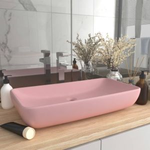 Lavatório luxuoso retangular 71x38 cm cerâmica rosa mate pt4827