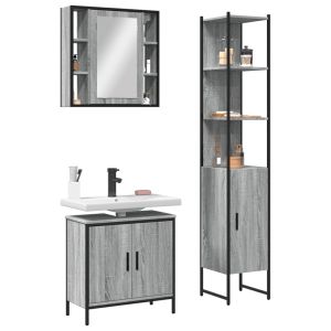 3 pcs conjunto móveis wc derivados de madeira cinzento sonoma
