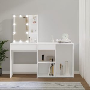 Toucador com armário e luzes LED derivados de madeira branco pt1409