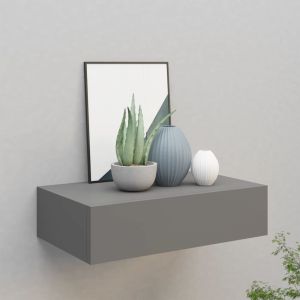 Prateleira de parede com gaveta mdf 40x23,5x10 cm cinzento
